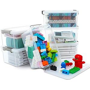 Citylife 6 Packs Small Storage Bins with Lids 3.2 QT Plastic Storage Containers for Organizing Stackable Clear Storage Boxes