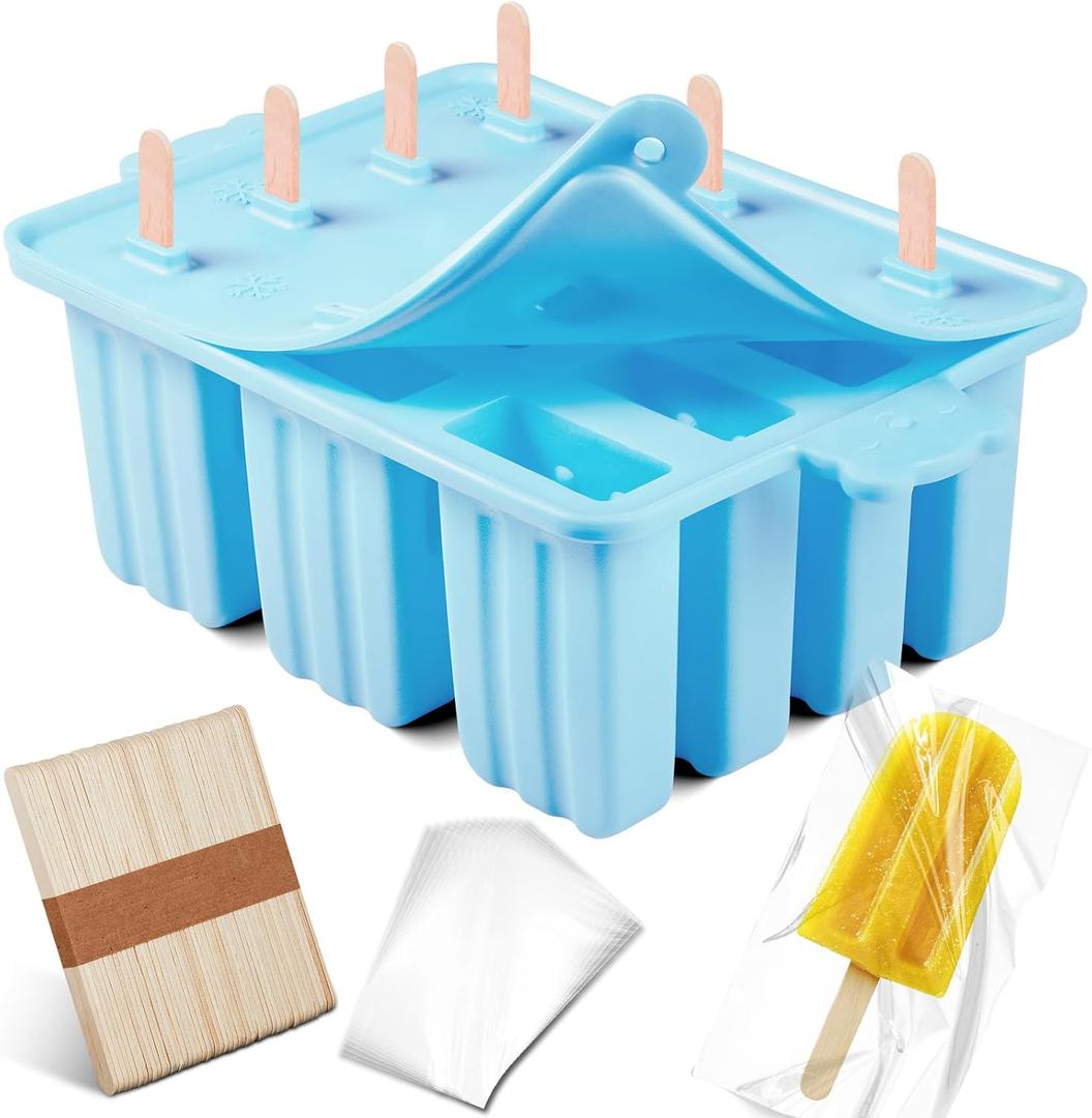 Popsicles Molds, Silicone ice Pop Mold Food Grade Cakesicles Mold For ice Cream 50 Popsicle Sticks 50 Popsicle Bag (Blue, 12 Cavities)