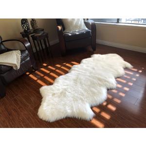 LAMBZY Genuine Sheepskin Silky Area Rug - Thick Strong Bottom Texture Easily Washable Stain Resistant Rug - Perfect for Children Living Room, Bedroom Decoration Usage - 2' x 6',60x180 cm, White