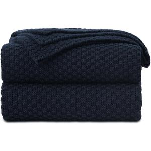 Longhui bedding Dark Navy Blue Knitted Throw Blanket for Couch, Soft, Cozy Machine Washable 100% Cotton Sofa Knit Blankets, Heavy 4.0lb Weight, 60 x 80 Inches, Dark Navy Blue Color.