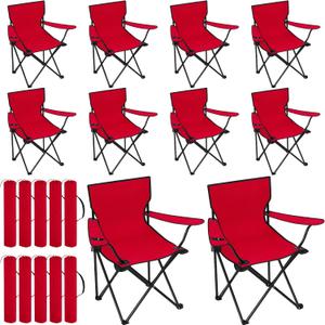 Huwena 10 Pack Folding Camping Chairs with Cup Holder and Carry Bags, Portable Outdoor Lawn Chairs Bulk for Picnic Party Backyard Events Beach Outdoor Activities, Red