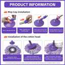 Spin Mop Replacement Handle, 47.6-inch 360 Degrees Rotating Telescopic Replacement Mop Stick with Robust Reinforced Plastic Disc for Spin Mop Bucket Cleaning System (Plastic Disc,Purple)