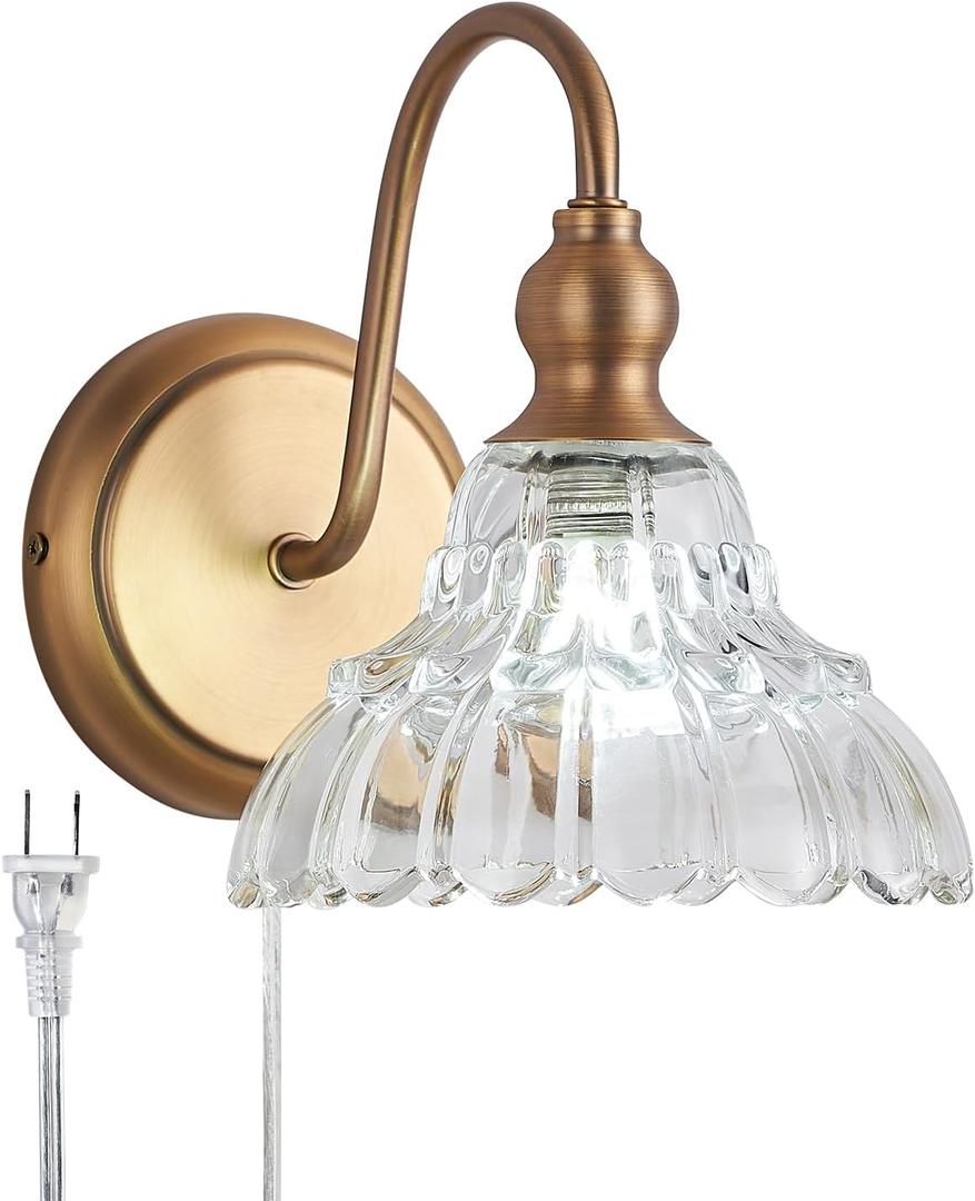 Modern Plug in Wall Sconces Brass Vintage Wall Light Fixtures Antique Vanity Lights for Fireplace Bathroom Bedroom Coffee Room