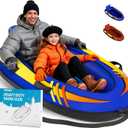 2 Person Inflatable Snow Sled with Premium Canvas Cover, Snow Tubes for Sledding Heavy Duty with Backrest and Handles for Adults, Winter Outdoor Toys Gifts for Boys Girls Family