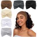 Wide Headbands for Women Knotted No Slip Head Bands Soft Turban Headband Hair Accessories Boho African Solid Color Head Wraps for Women Yoga Workout Pack of 6Brown