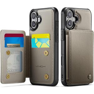 Vinich for iPhone 16 Plus Wallet Case with Card Holder, RFID Blocking Credit Slots Kickstand Shockproof Phone Cover Fit for iPhone 16 Plus 6.7" Gray