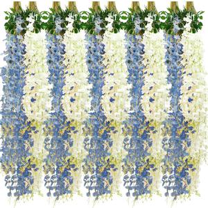 Giegxin 24 Pcs Artificial Wisteria Hanging Flowers 3.6 ft Artificial Fake Wisteria Vine Rattan Hanging Garland Silk Flowers String for Wall Home Wedding Party Greenery Decorations (Blue,White)
