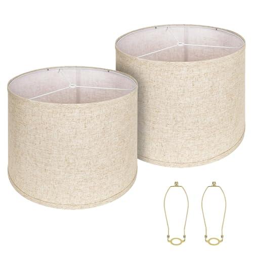 Large Lampshades Set of 2 Drum Lamp Shades 15" Top X 15" Bottom X 12" High, Large Lamp Shade Spider Fitter Brown Lampshades Come with 10" Height Gold Lamp Shade Holder Set of 2 Easy Assembly Required
