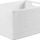 Curver Set of 4 Large 20L Jute Decorative Plastic Organization and Storage Baskets - Perfect Bins for Home Office, Closet Shelves, Kitchen Pantry and All Bedroom Essentials, White