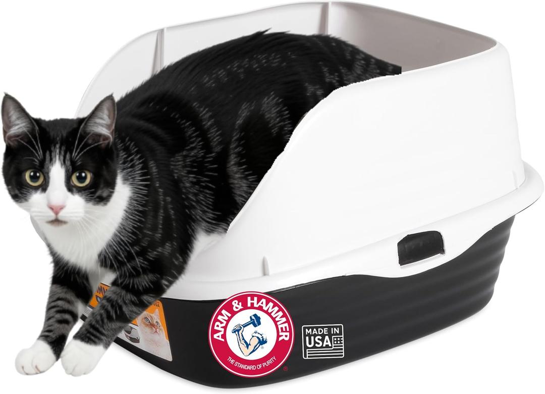 Arm & Hammer Rimmed Open Cat Litter Box, Wave with High Sides, High Sided Cat Litter Pan, Made in USA, Gray