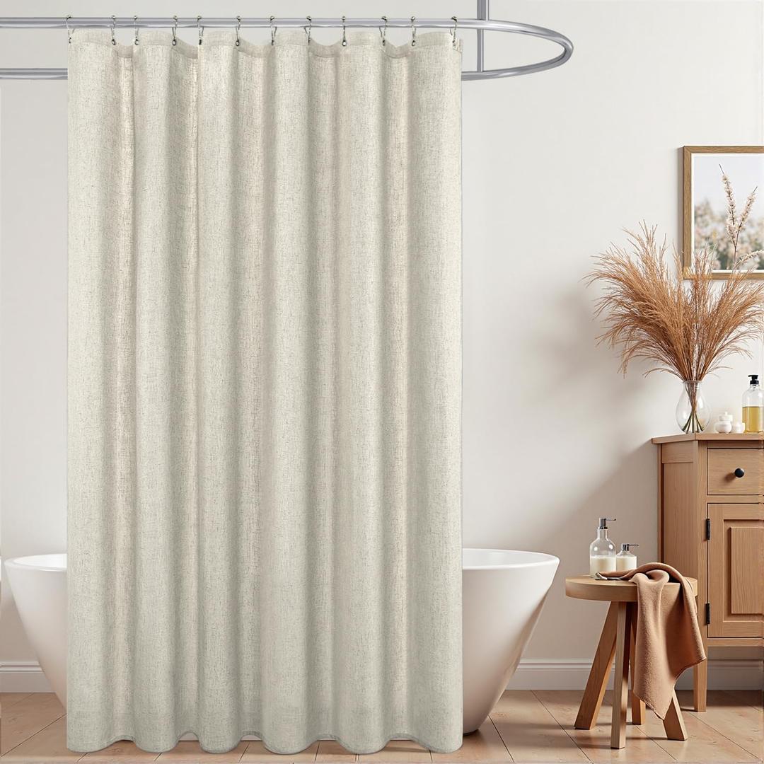 KOUFALL Linen Waterproof Linen Fabric Shower Curtain 72 by 78 Inch Length
