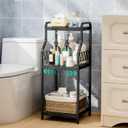 HapiRm Bathroom Shelf Unit Organizer - 3 Tier Expandable Narrow Shelf, Metal Free-Standing Shelves, Open Floor Rack Slim Storage Cabinet, Ideal for Bathroom, Laundry, Kitchen Organization (Black)