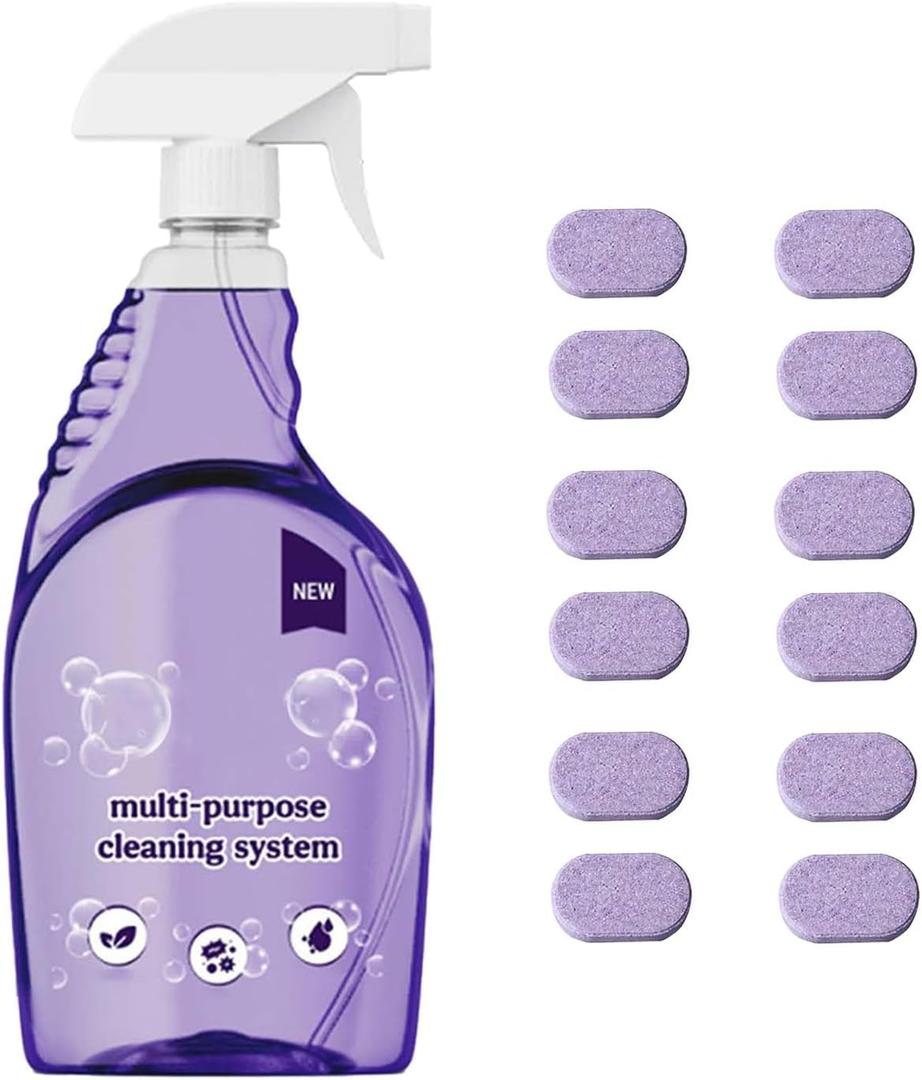 Clean Spray Cleaner for Ovens, Spray Oven Cleaner, Multi-Surface Cleaners with Concentrated Cleaning Tablets, Multi Purpose Cleaning for Ovens, for Kitchen,Bathroom (1 Bottle+12 Pcs)