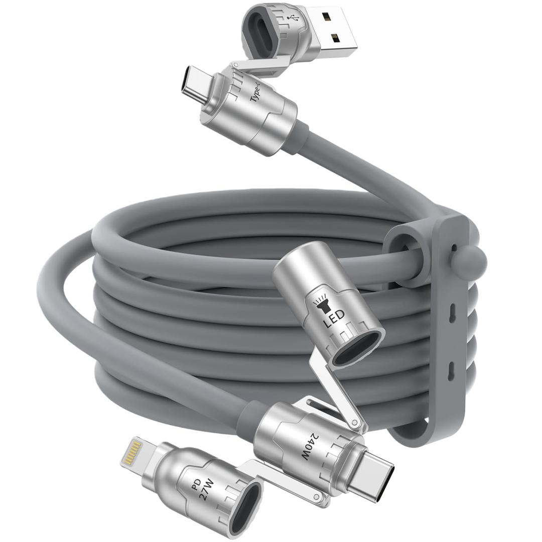 4 in 1 Charging Cable 240W 6.6FT,USB A/C to C/Lightning/LED Lights Multi Charging Cable for iPhone Charger Fast Charging iPhone Air 17 16 15 14 Pro Max/iPad/Samsung/MacBook,Travel/Camping Essentials