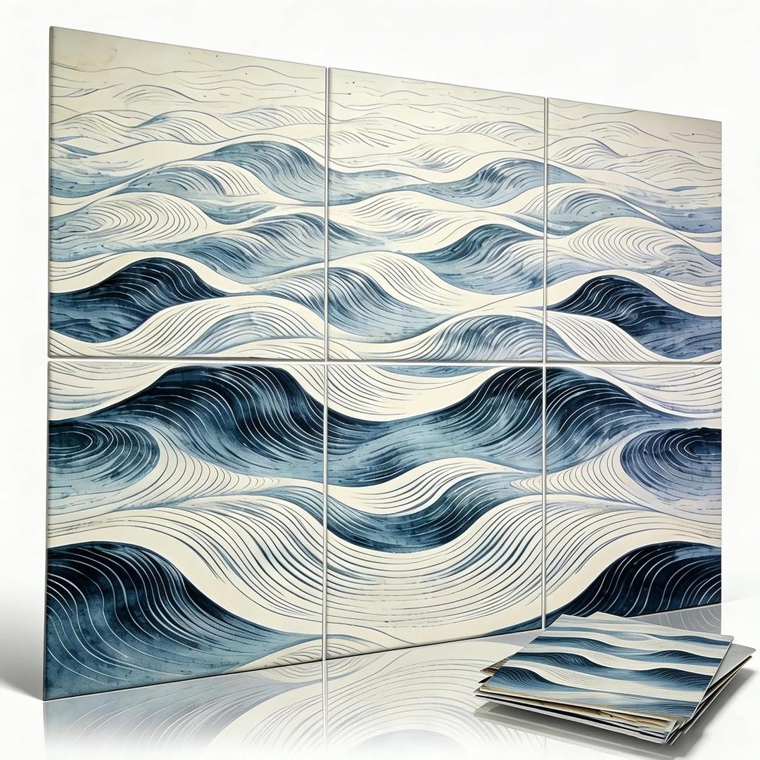 6 Pack Art Acoustic Panels, 72x48 Inch Total Size, Self-Adhesive Flame-Retardant Polyester Felt Sound Absorbing Wall Panels for Home Office, Recording Studio & Gym