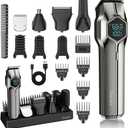 GERTZY 5-in-1 Electric Beard Trimmer Magnetic Replacement Heads, Professional Cordless Hair Clippers for Men Rechargeable, IPX7 Waterproof Grooming Kit for Mustache, Body, Nose, Gifts for Men (Silver)