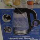 Hamilton Beach Glass Electric Tea Kettle, Water Boiler & Heater, 1 Liter, 1500 Watts for Fast Boiling, BPA Free, Cordless Serving, Auto-Shutoff & Boil-Dry Protection, Soft Blue LED (40930)
