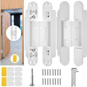 7" Hidden Door Hinge/Concealed Hinges,Invisible Hinges,Invisible Door Silent 180 Degree Swing Hinge 3-Way Adjustable Butt 7 x 2.8 x 1 (Pack of 2) (White 7 inches)