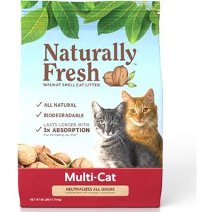 Naturally Fresh Cat Litter Made From Walnut Shells, Unscented, Multi-Cat, Upcycled, Low Dust, Sustainable, 26 Lbs