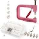 Pearl Setting Machine Hand Press Tools 2 Boxes White No Holes Pearl Beads with Rivet Studs Screw Heads L Hexagon Wrench for Decorating Clothes Hat Trousers Dresses Bag Hair Band DIY Crafts (Pink)