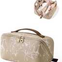 Amazon.com : EACHY Travel Makeup Bag, Large Capacity Cosmetic Bags for Women, Waterproof Portable Pouch Open Flat Toiletry Bag Pattern Makeup Bag (F-Brown) : Beauty & Personal Care