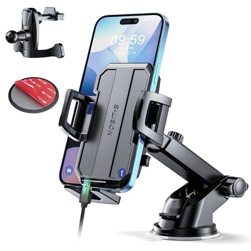 SUUSON Upgraded 3-in-1 Car Phone Holder Mount [Powerful Suction] Phone Mount for Car Dashboard Air Vent Wind shield, for All iPhone Android Phone (Black)