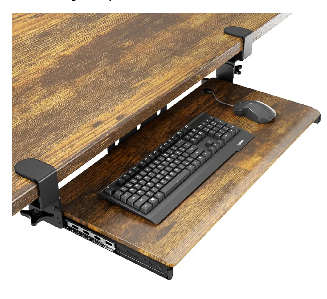 lAX WABER Keyboard Tray Under Desk Pull Out with Extra Sturdy C Clamp Mount System, 27.3 (32.5 inch Including Clamps) x 11 Inch Slide-Out Platform Computer Drawer for Typing Vintage AX01WG02