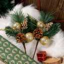 DR.DUDU Christmas Tree Ornaments 6 Pcs 12'' Gold Picks and Sprays with Brown Pine Cone Green Poinsettia Leaf, Artificial Berry Branches Stems Decorations DIY Crafts for Vase Filler Wreath Decor (Gold)