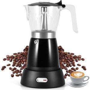 Coffee Maker Electric Moka Pot, Espresso Coffee Italian Aluminum Espresso Machine Cafetera Pot 300ml, Portable Machine Moka Maker with Detachable Base Overheat Protection for Home Travel, Black