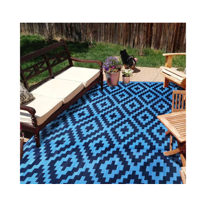SAND MINE Reversible Mats, Plastic Straw Rug, Modern Area Rug, Large Floor Mat and Rug for Outdoors, RV, Patio, Backyard, Deck, Picnic, Beach, Trailer, Camping, Blue, 9' x 12'