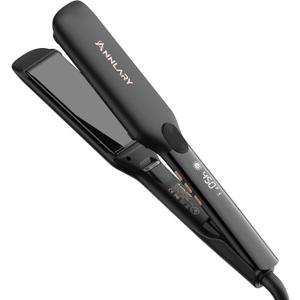 Annlary 1.75 Inch Hair Straightener, Professional Titanium Plate with Ceramic Coating Ionic Dual Voltage Flat Iron with Heat-Resistant Silicone, for Less Frizz, Shinier & Smoother Hair (Bright Black)