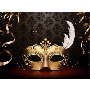 8x6FT Masquerade Backdrop Black Gold Venetian Mask Background for Party Prom Gala Birthday Ball Decorations Photo Booth Props