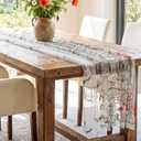 Haull Spring Floral Table Runner Embroidered Daisy Wildflowers Tulle Tablecloth 4.27x5.97ft Sheer Gauze Table Cover with Lavender Eucalyptus Leaves for Spring Easter Mother's Day Wedding Party Decor