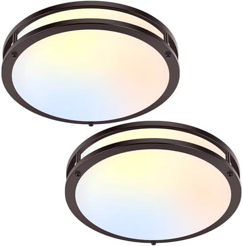 2-Pack 36W LED Ceiling Lights, 12inch Oil-Rubbed Bronze Flush Mount Light Fixtures 3600LM 2700K/3000K/4000K/5000K/6500K Adjustable Ceiling Lights, Modern Dimmable Lighting for Kitchen Hallway Bedroom