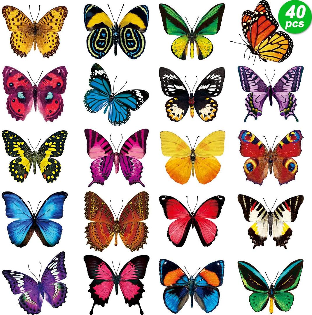 Outus 40 Pieces Butterfly Anti-Collision Window Decals Spring Decor Butterfly Clings to Prevent People and Bird Strikes on Window Glass Stickers Door Decals Decor