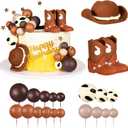 PCTCSHQ21Pcs Cowboy Cake Topper Cowboy Hat Boot Balls Cake Decorations Western Theme Birthday Baby Shower Party Decoration (Brown)