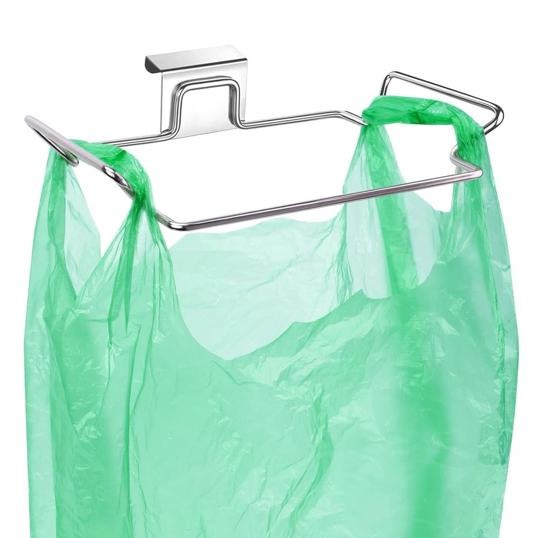 Large Stainless Steel Trash Bag Holder for Kitchen Cabinets Doors and Cupboards, Under Sink Bag Holder, Garbage Bag Holder, Waste Can, Kitchen Trash Cans (Silver)