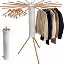 Clothes Drying Rack Foldable, Rotary Tripod Laundry Drying Rack,16 Wooden Poles,Rotatable Portable Floor Standing Clothes Airer,Laundry Drying Rack Floor Standing, beech