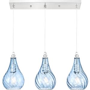 TENGXIN 3-Light Pendant Lights for Kitchen Islands - Brushed Nickel with Blue Glass. Farmhouse Style, Ideal for Dining Rooms and Bedrooms, 6 Inch