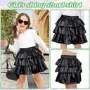Girls Metallic Skirt, Shiny Girls Dance Skirt Ruffle Skirt Girls Glitter Gymnastics Skirt with Sunglasses (4-5T, Black)