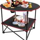 Portable Camping Table, Outdoor Beach Tables for Sand Foldable Picnic Table with 4 Cup Holders & Carry Bag, Lightweight Waterproof Canvas Tables for Outside, Fishing, Hiking, Tailgating
