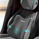 Car Seat Headrest and Lumbar Support kit, Ergonomic Memory Foam Neck Pillow and Back Cushion for Drivers, Suitable for Car/Office Chair (Grey)