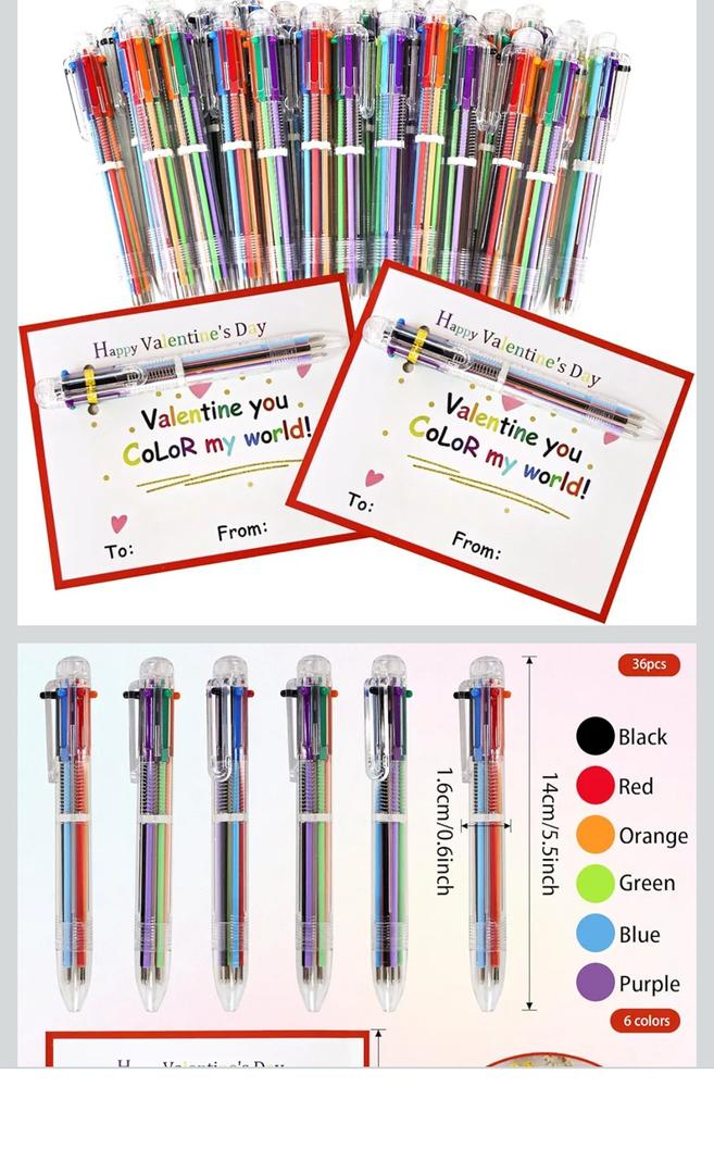 36 Sets Valentine Ballpoint Pens Bulk Student Gifts from Teache 6 in 1 Multicolor Ballpoint Pens Valentine Cards Classro
