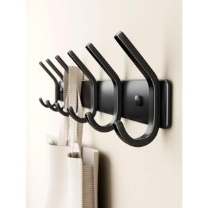 Coat Rack Wall Mount Hooks - 15 Inch Matte Black Metal 6-Hook Organizer Wall Mounted, Modern Kids Room, Entryway & Bathroom Hanger for Beach Towels, Coats, Purses, Bags (1 Pack)