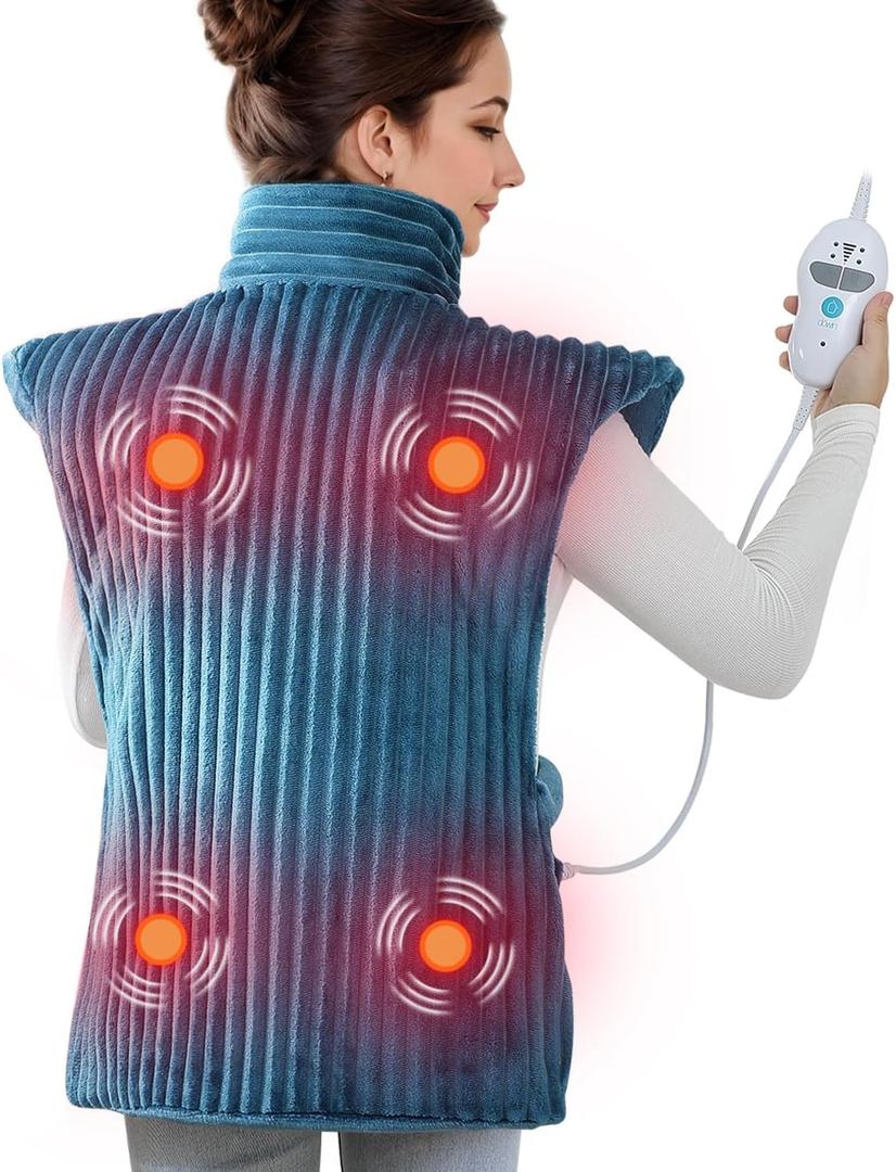 Heating Pads for Back Pain Relief,Wearable Electric Heating Pad with Massager, 24"x35" Extra Large Heated Pad for Neck and Shoulders Cramps,Auto-Shut Off,Machine Washable (Teal)