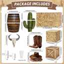 10Pcs Western Cowboy Party Decorations Set 3 Hay Bales Boxes 2 Wood Print Boxes and 5 Cowboy Centerpieces Decor for Birthday Western Wedding Farm Harvest Party Favors