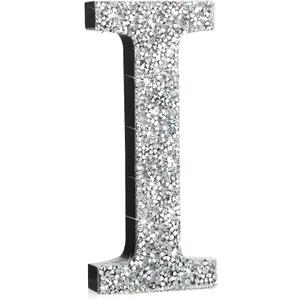 Qunclay Crystal Diamond Bling Letters Crushed Diamond Decorations Wooden Glitter Letters with Screw and Hooks Rhinestone Gifts for Christmas Wedding Bedroom Wall Decor(5.7"l X 5.7"w,Letter I,Silver)