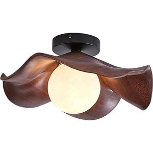 Modern Semi Flush Mount Ceiling Lights FixturesFarmhouse Woodgrain Lotus Leaf Moon Lampshade Flower Rustic Cottage Ceiling Light Close to Ceiling Lights for Kitchen Island, Balcony, Living Room