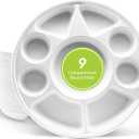 three leaf Bagasse Plates & Trays Heavy-Duty, Super Strong, Natural, Eco-Friendly, 100% Biodegradable - Round Plate - 9 Compartment - 200 CT