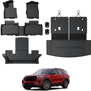 Floor Mats for 2025 2020-2024 Ford Explorer (6-seat), All Weather TPE Floor Mat Cargo Mat with Backrest Mats for Ford Explorer ST Car Accessories